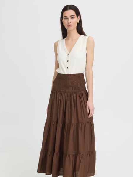 Brown Smock Waist Tiered Maxi by B.Young