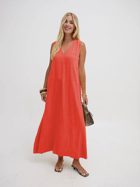 Coral Lottie Linen Mix  Dress By Fika