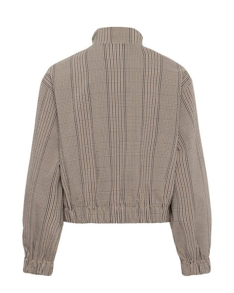 Mocha Check Zip Funnel Neck Bomber by Soaked