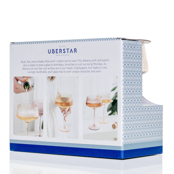 Twist Champagne Coupe Glasses - Set of 2 Pink/Peach