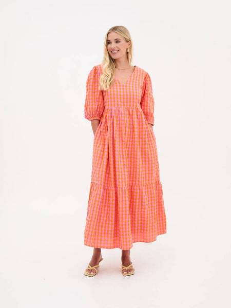 Lina Orange & Pink Gingham Dress