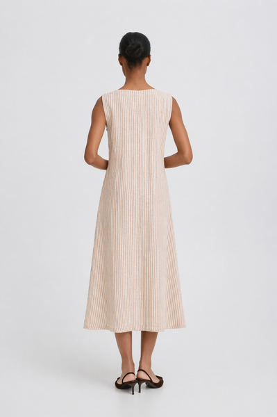 Brown Stripe Linen Shirt Dress by B Young