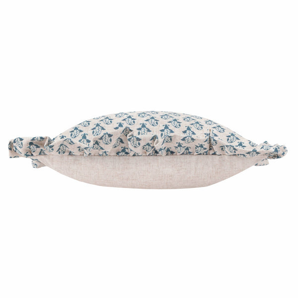 Blue Lulah Block Printed Ruffle Cushion Feather 45 x 45cm