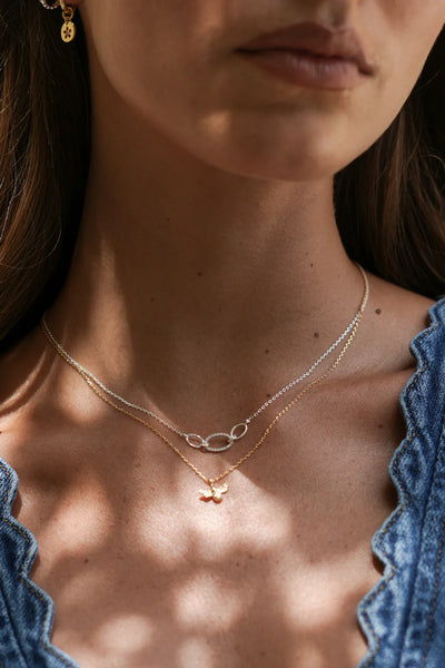 Silver Oval Link CZ Chain Necklace