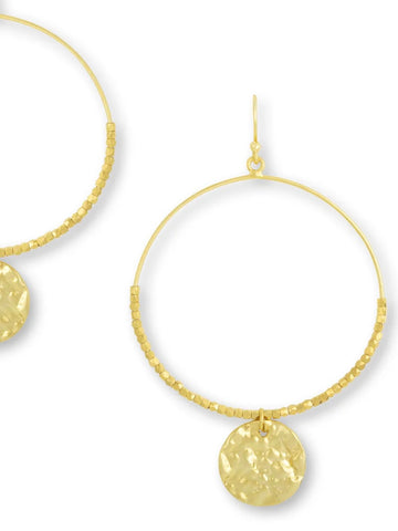 Dominique Gold Large Hoop With Beads and Hammered Disc By Ashiana