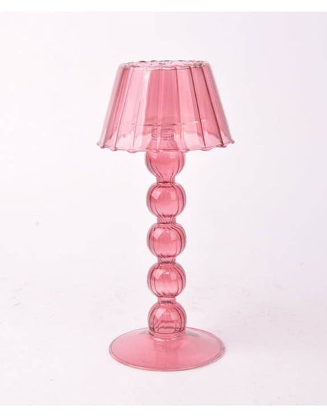 Pink Lamp Style Glass Tealight Holder