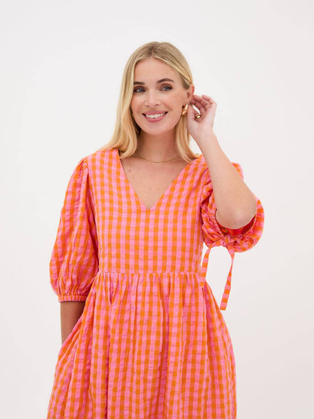 Lina Orange & Pink Gingham Dress