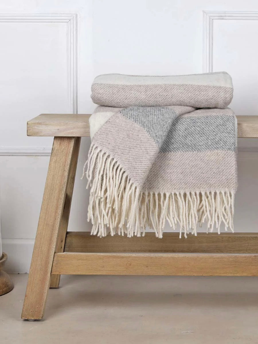 Camel/Grey Stripe Pure Wool Throw