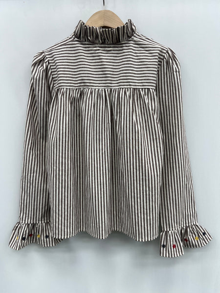 Midnight Stripe Frill Cotton Blouse by Lili and Lala