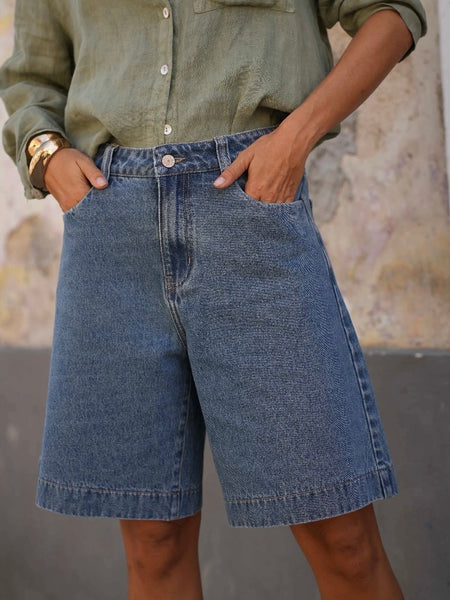 Mid Wash Denim Bermudas by Oraije