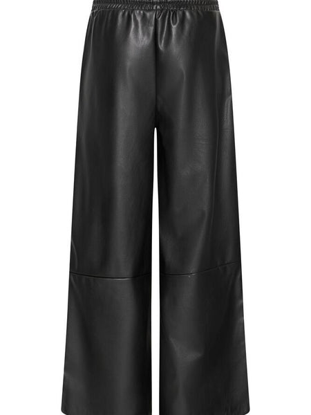 Black Faux Drawstring Leather Trousers By ICHI