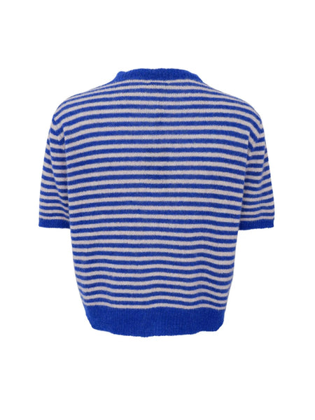 Blue Short Sleeve Stripe Cardigan By Black Colour
