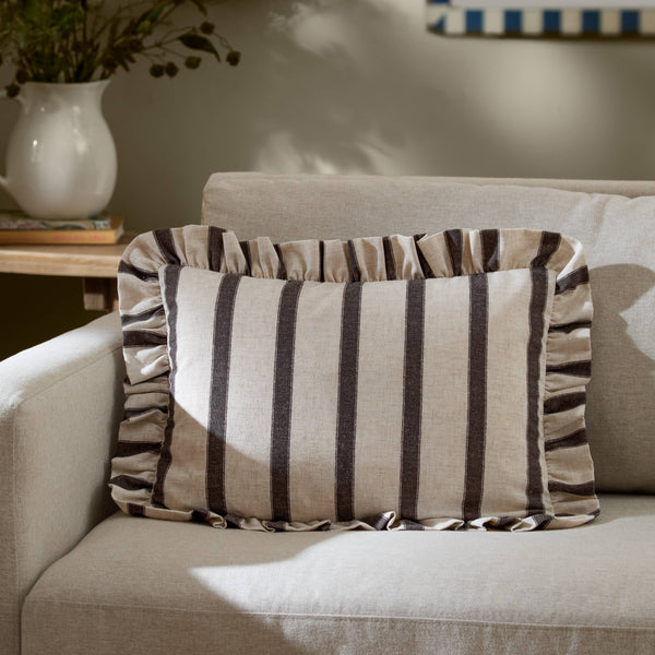 Chocolate Connie Striped Ruffle Cushion