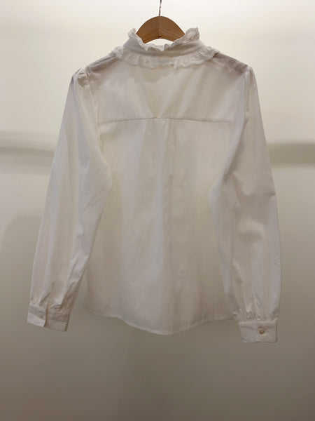 High Collar Embroidered Lace White Shirt