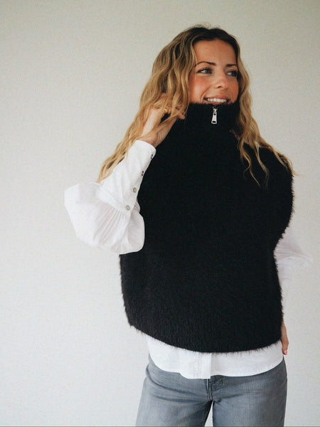 Anthracite Sleeveless Fluffy Knit by Yaya