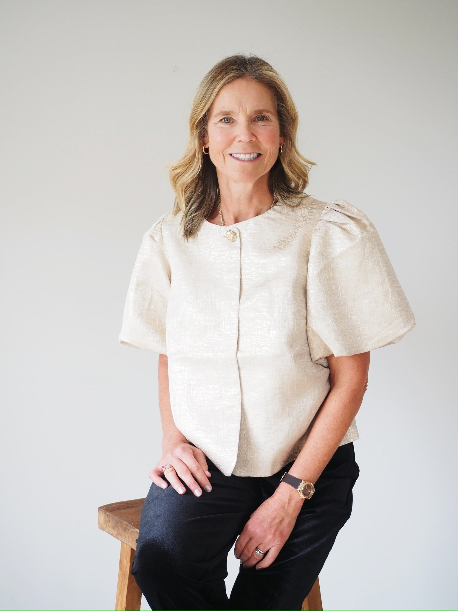 Gold Jaquard Puff Sleeve Jacket by B Young