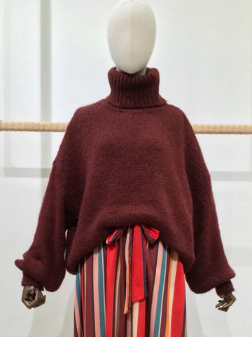 Burgundy Oversized Polo Neck Jumper