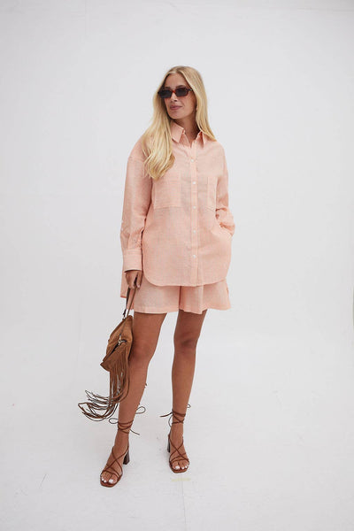 Heidi Orange Stripe Linen Blend Shorts by Fika