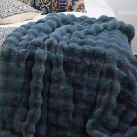 Feather Faux Fur Throw Blue