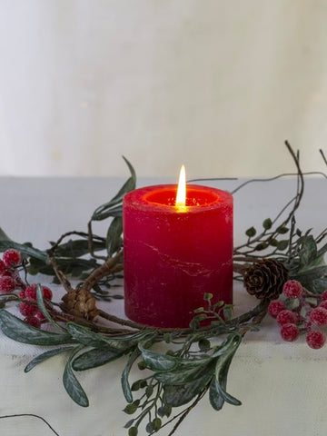 Red Iced Berry Candle Ring with Frosted Berries By Grand Illusions
