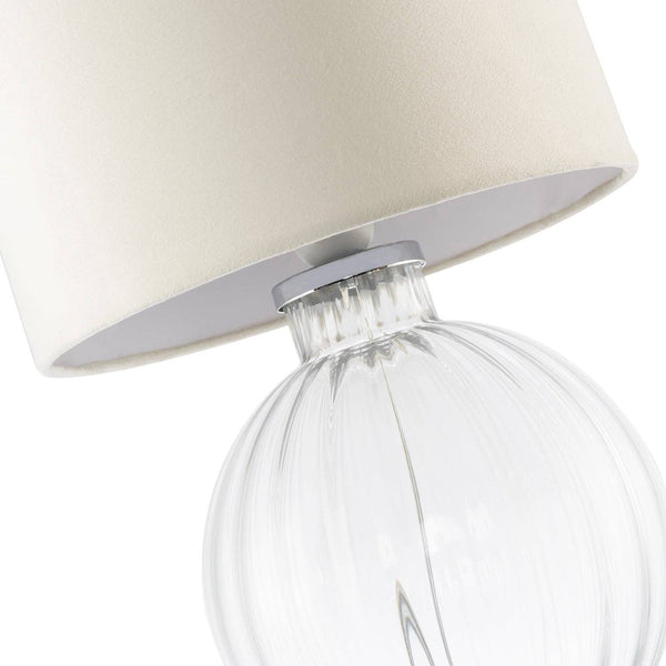 Contemporary Clear Ribbed Glass Table Lamp with Velvet Fabric Shade