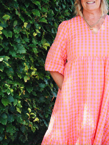 Lina Orange & Pink Gingham Dress