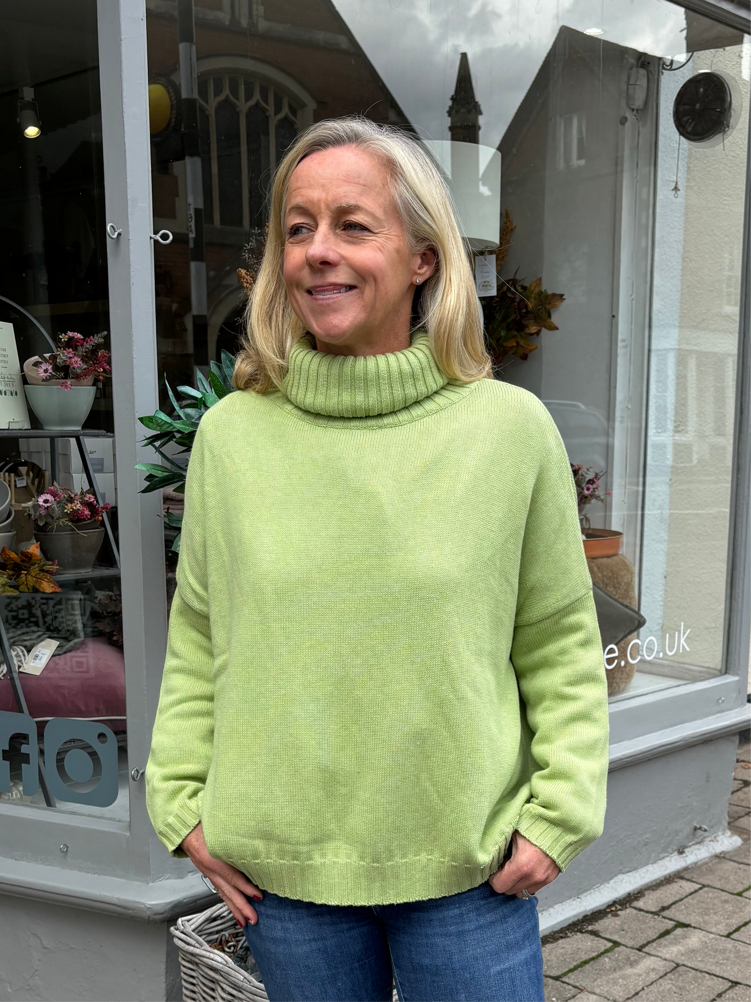 Lime Chunky Cotton Polo Neck Jumper