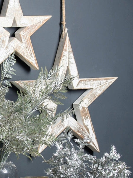 Large Antique White Wooden Sparkle Star