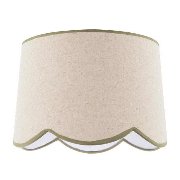 Natural Oatmeal Textured Linen Scallop Lamp Shade with Olive Trims