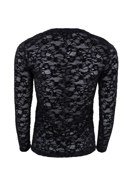 Black Flower Lace Stretch Tee by Black Colour