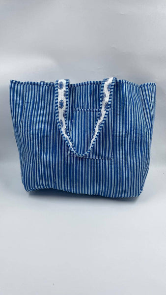 100% Cotton Kantha Quilted Boho Blue Floral Reversible Tote Bag