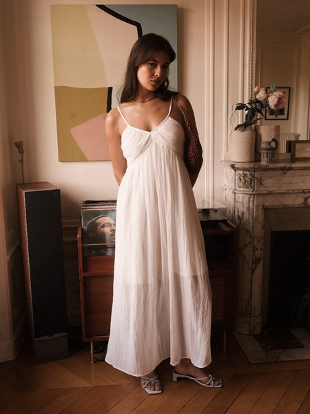 White Pleat Maxi Dress