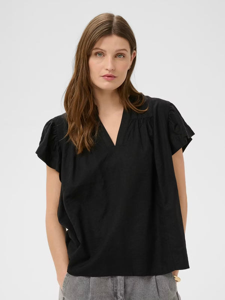 Black Linen Mix Blouse By Soaked