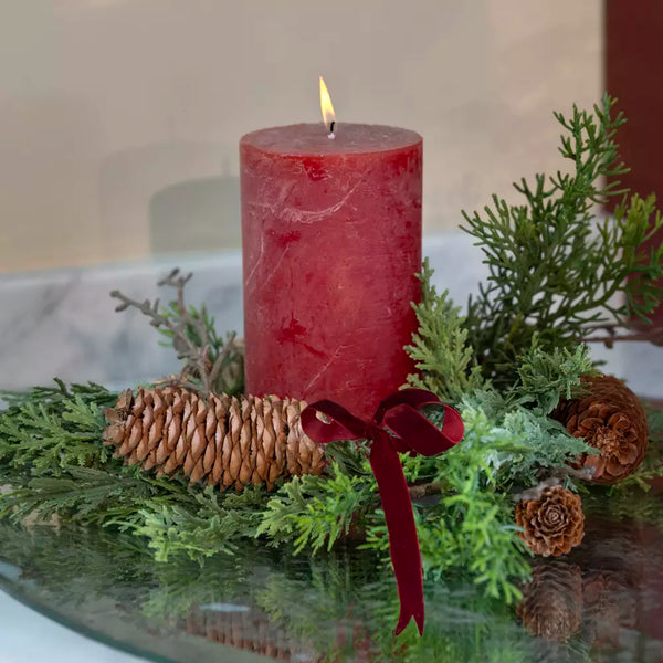 Foliage & Fircone Candle Ring with Velvet Ribbon