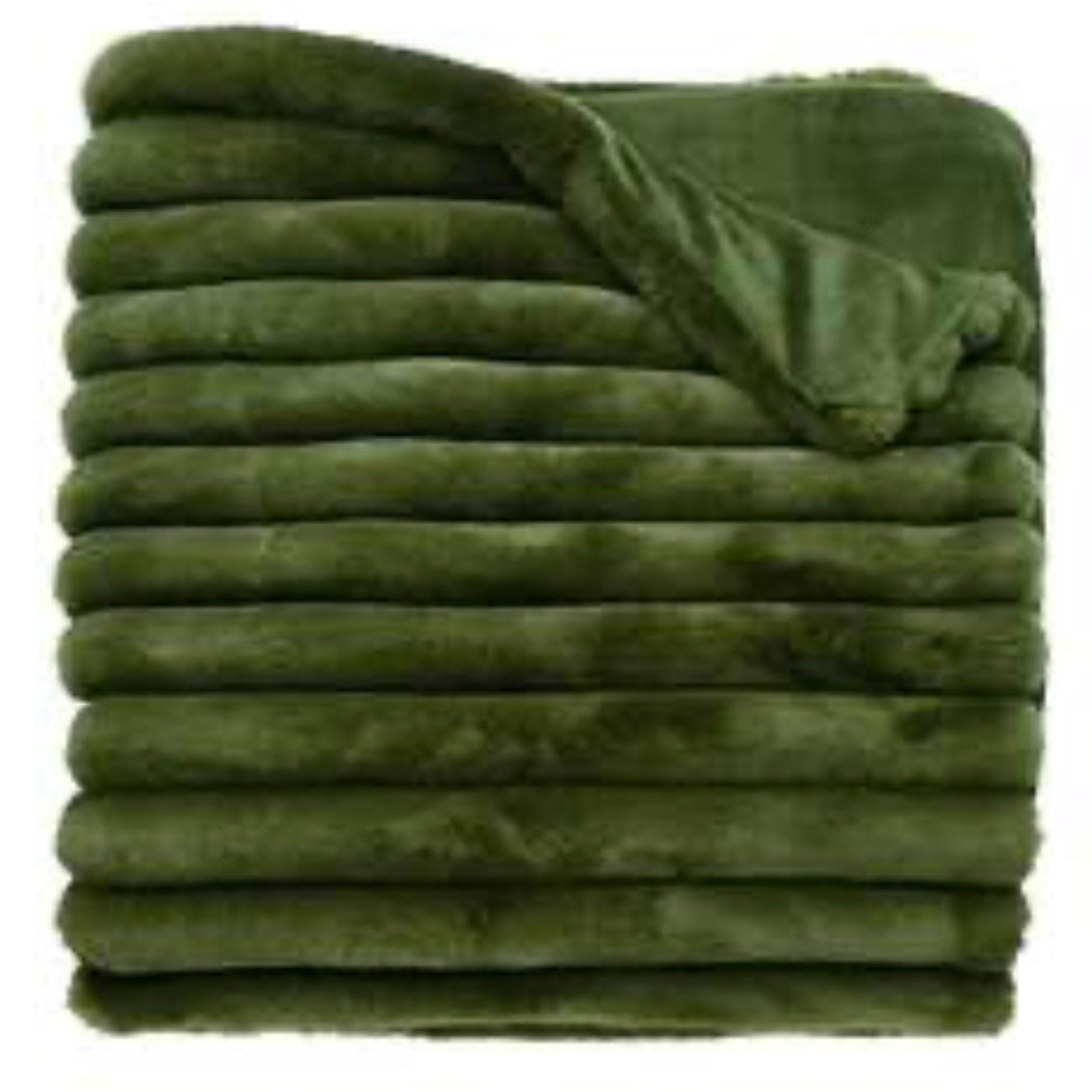 Ribbed Faux Fur Throw Olive