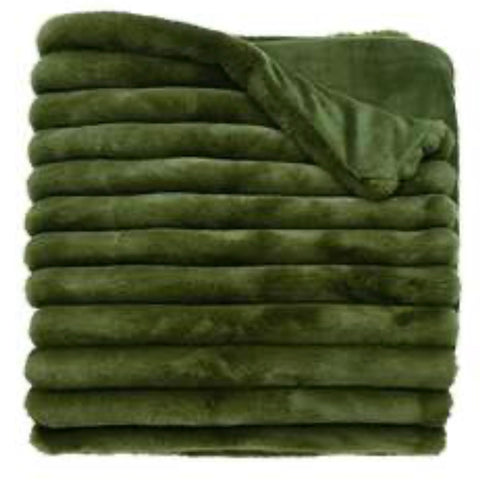 Ribbed Faux Fur Throw Olive