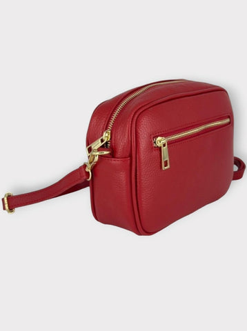 Red Leather Zip Camera Bag
