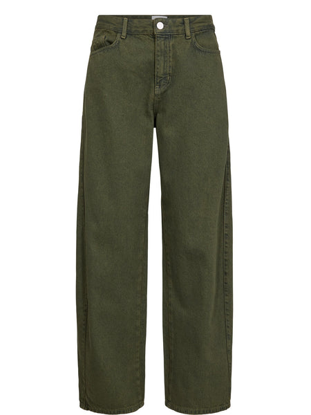Moss Green Mid Rise Barrel Jeans by Nümph