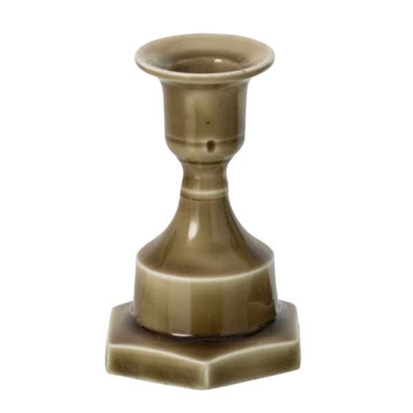 Olive Green Candle Stick Holder- Hexagonal Base