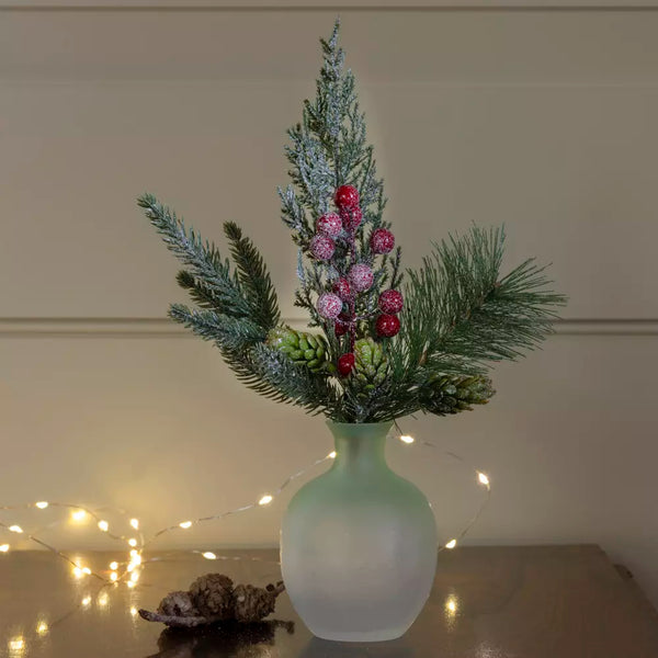 Foliage & Red Berry Snowy Sprig By Grand Illusions