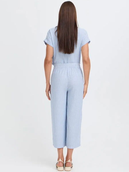 Blue Stripe Linen Mix Cropped Trouser by B Young