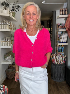 Hot Pink Mohair Short Sleeve Cardigan