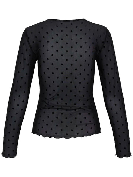 Black Mesh Polka Dot Top by B Young