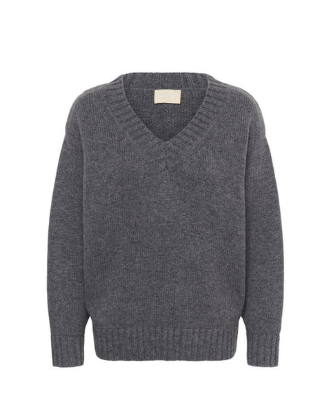Slate Chunky V Neck Jumper by Soaked