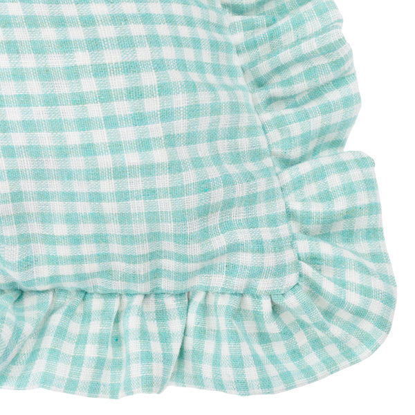 Les Petite Fleurs Gingham Ruffle Cushion Spring Green