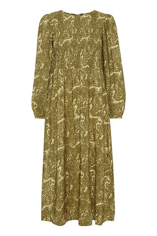 Olive Green Patterned Dress by ICHI