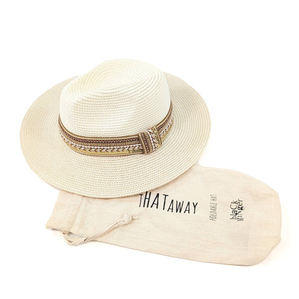 Jewelled Band Neutral Panama Folding  Hat