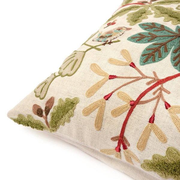 Orchard Birds Linen Embroidered Cushion by Sophie Allport