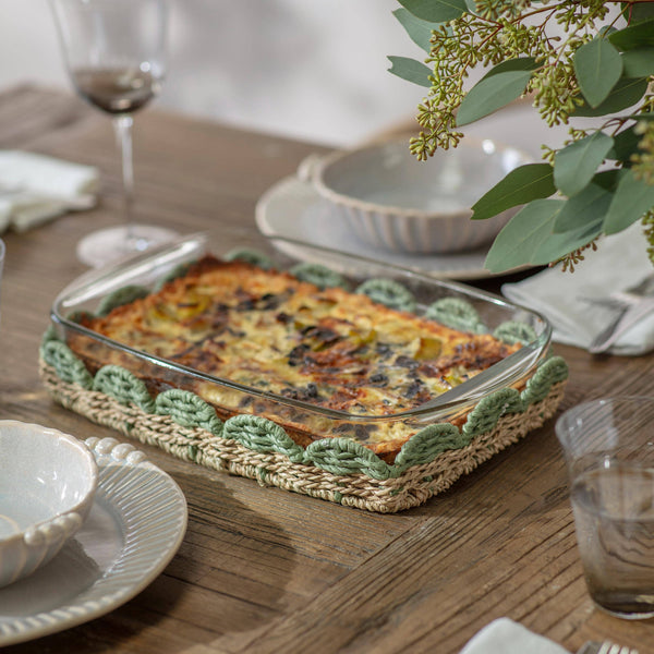 Seagrass And Glass Oven Dish