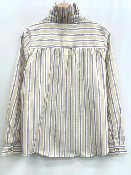 Taupe Stripe Frill High Collar Blouse By Lili and Lala